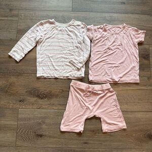 BOODY baby Three-Piece Pink Pajama Set - Solid & Striped Tops with Shorts